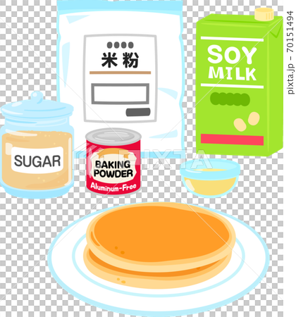 米粉や豆乳を使ったパンケーキと材料 70151494