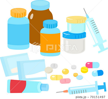 いろいろな飲み薬 注射 薬瓶のイラスト素材