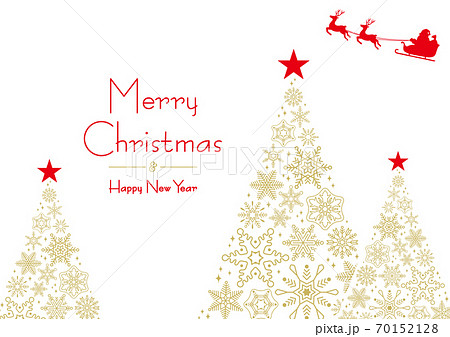 雪の結晶でできたクリスマスツリーとサンタのフレームA　横 文字あり 70152128