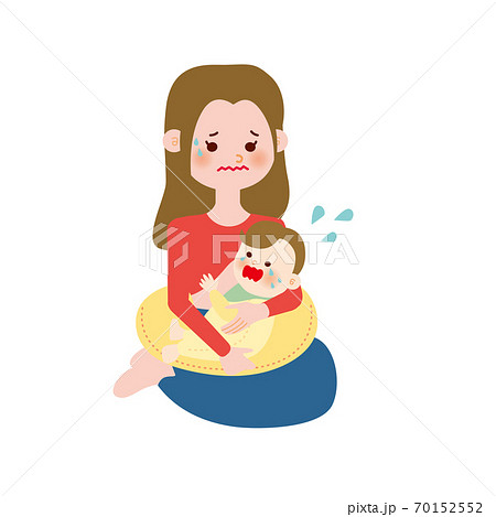 ギャン泣きする赤ちゃんに母乳をあげる母親 70152552