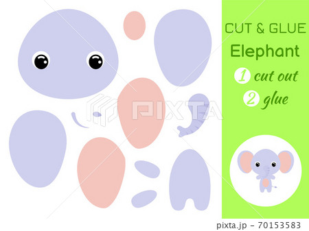 Cut and glue baby elephant. Education developing worksheet. Color paper game for preschool children. Cut parts of image and glue on paper. Cartoon character. Colorful vector stock illustration. 70153583