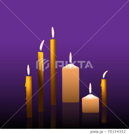 Set of realistic burning candles isolated vector illustration. 70154352