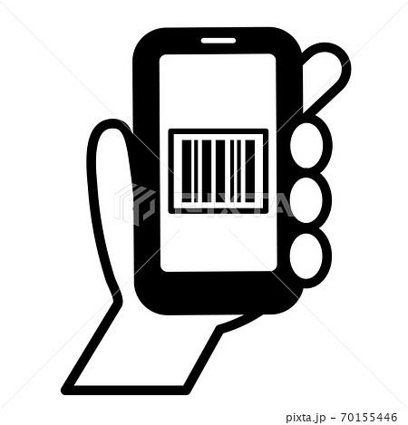 スマートフォンでバーコードの電子決済をするアイコンイラストのイラスト素材