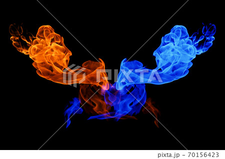 Yin-yang symbol, fire and ice background 70156423