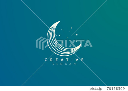Vector design of a crescent moon with bright golden minimalist and modern stars 70158509