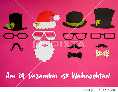 Santa Claus, Set Of Mask, Hat, Pink Background, Weihnachten Means Christmas 70159128