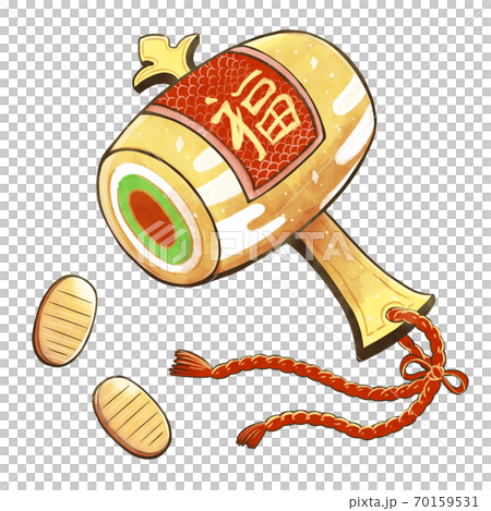 打ち出の小槌の手描き風イラストのイラスト素材