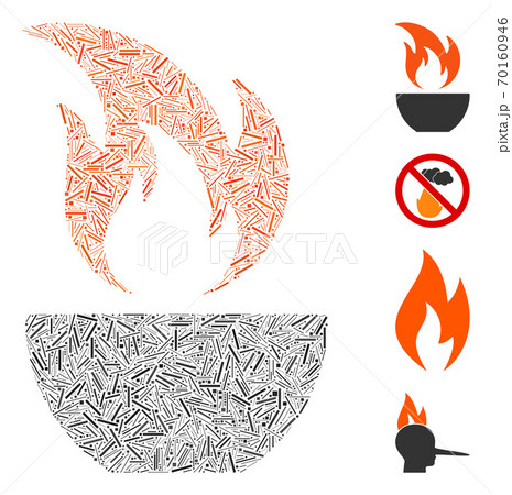Linear Fire Bowl Icon Vector Collage Linear Fire Bowl Icon Vector Collage 70160946