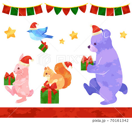 水彩画風 どうぶつのイラストセット クリスマス のイラスト素材