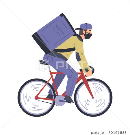 Express Delivery Service, Male Courier Delivering Pizza with Bicycle Cartoon Style Vector Illustration Express Delivery Service, Male Courier Delivering Pizza with Bicycle Cartoon Style Vector Illustration 70161683