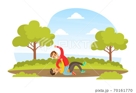 Boy Get Bullied by Another in Park, Violence and Aggression between Children Concept Vector Illustration 70161770