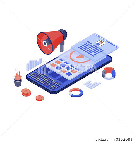 Mobile Marketing Advertising Content Isometric のイラスト素材 7016 Mobile Marketing Advertising Content Isometric のイラスト素材 7016