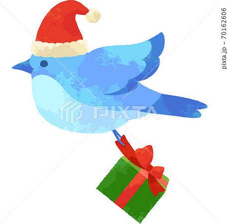 水彩画風 鳥のイラスト クリスマス のイラスト素材