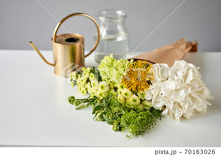 Bouquet 004, step by step installation of flowers in a vase. Flowers bunch, set for home. Fresh cut flowers for decoration home. European floral shop. Delivery fresh cut flower. 70163026