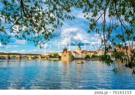 The landscape of the city of Prague view from the Vltava river on the ancient architecture of the city The landscape of the city of Prague view from the Vltava river on the ancient architecture of the city 70163155