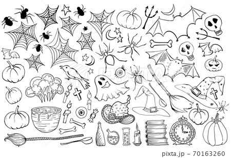 Halloween vector hand drawn icons set. Vector illustration Halloween vector hand drawn icons set. Vector illustration 70163260