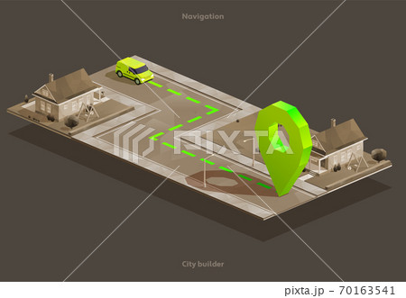 car navigation on isometric city map car navigation on isometric city map 70163541