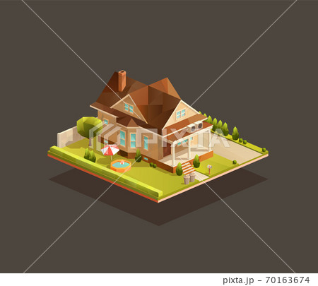 Suburban poor family house with porch 70163674