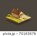 Suburban poor family house with wooden porch 70163676