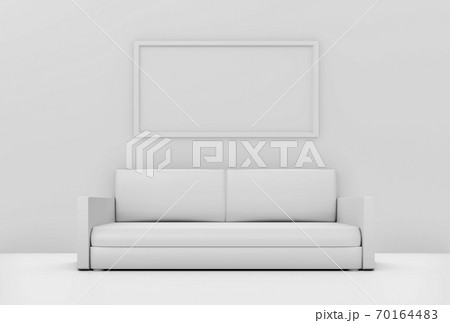 White minimalist living room with sofa and frame. 3D illustration 70164483