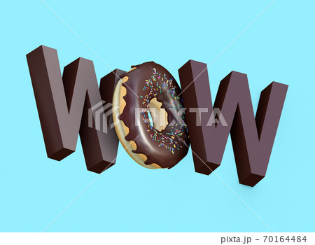 Chocolate wow donut. Wow colored speech text. 3d illustration 70164484