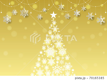 キラキラ クリスマスツリーと雪の結晶オーナメントのシンプルな風景 金のイラスト素材