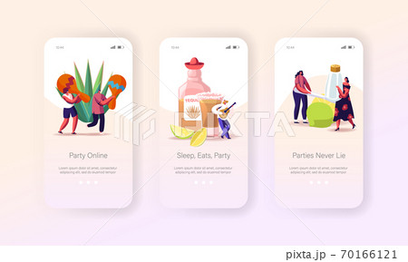 People Drinking Tequila on Party Mobile App Page Onboard Screen Template. Tiny Characters with Maracas, Salt and Lime People Drinking Tequila on Party Mobile App Page Onboard Screen Template. Tiny Characters with Maracas, Salt and Lime 70166121