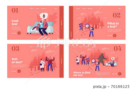 People Search Yeti Landing Page Template Set. Reading Fairy Tales about Bigfoot, Shaggy Beast Covered with Long Hair 70166125