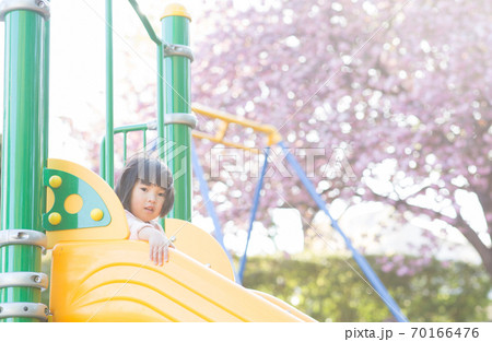 桜の樹の下で遊ぶ子供 70166476