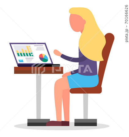 Woman Work on Laptop, Analytics Charts on Screen 70166626