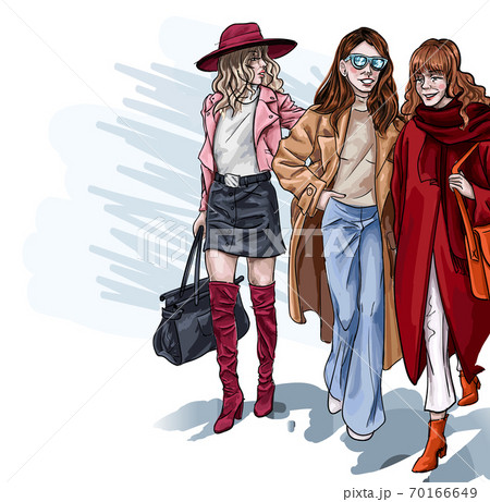 Glamorous Girls, Fashionable Women Friends Vector 70166649