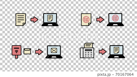 Digitization and digitization icon set / file / document / Internet / PC / seal / efficiency 70167064