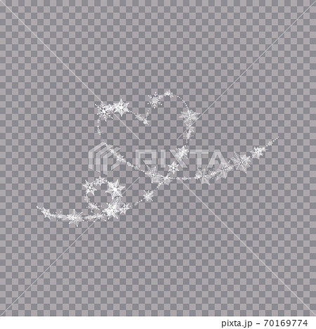 Heart shaped snowflakes in a flat style in continuous drawing lines. Trace of white dust. Magic abstract background isolated on on transparent background. Miracle and magic. Vector illustration flat 70169774