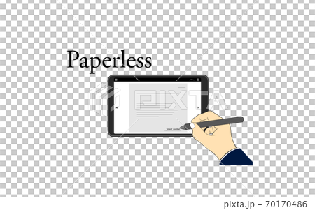 タブレット端末で電子署名するイメージイラストセットのイラスト素材