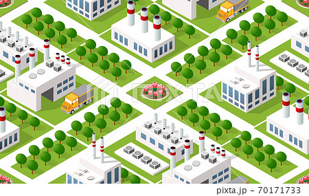 Isometric plant in 3D dimensional projection includes factories 70171733