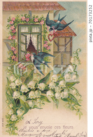 100年前のフランスのアンティークポストカードの写真素材 [70173252 