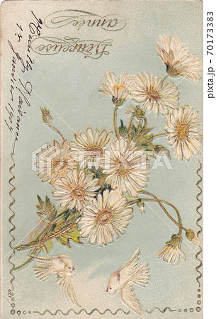100年前のフランスのアンティークポストカードの写真素材 [70173383