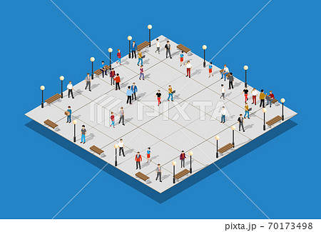 City park with people and 3D illustration 70173498