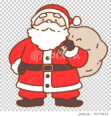 シンプルで可愛いプレゼントの入った袋を持つサンタクロースのイラスト 主線ありのイラスト素材