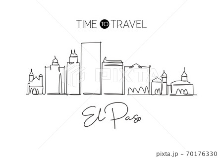 Single continuous line drawing of El Paso city skyline, Texas 70176330