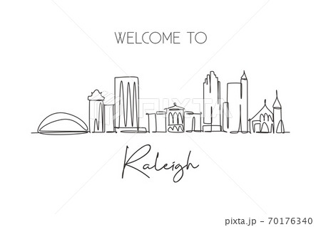 One single line drawing of Raleigh city skyline, United States 70176340