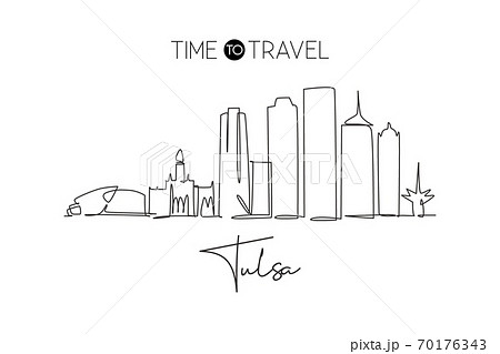 One continuous line drawing of Tulsa city skyline, Oklahoma One continuous line drawing of Tulsa city skyline, Oklahoma 70176343