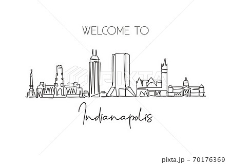 One continuous line drawing of Indianapolis city skyline, United States One continuous line drawing of Indianapolis city skyline, United States 70176369