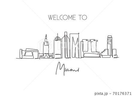 One single line drawing Miami city skyline, United States One single line drawing Miami city skyline, United States 70176371