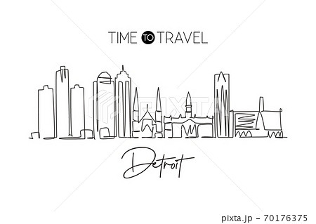 One continuous line drawing of Detroit city skyline, USA 70176375