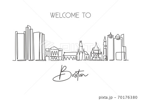 One Single Line Drawing Boston City Skyline のイラスト素材