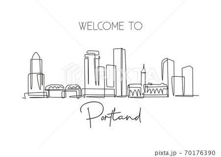 Single Continuous Line Drawing Of Portland City のイラスト素材