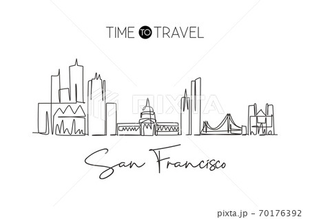 Single continuous line drawing of San Francisco city skyline, United States 70176392