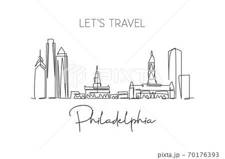 Single continuous line drawing of Philadelphia city skyline, United States of America 70176393