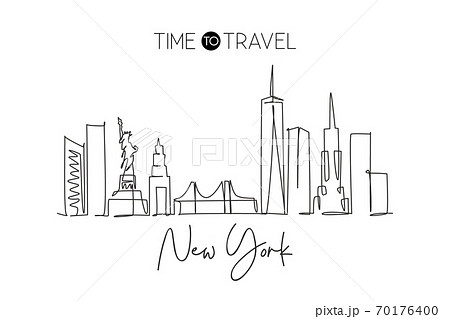 Single Continuous Line Drawing Of New York City のイラスト素材